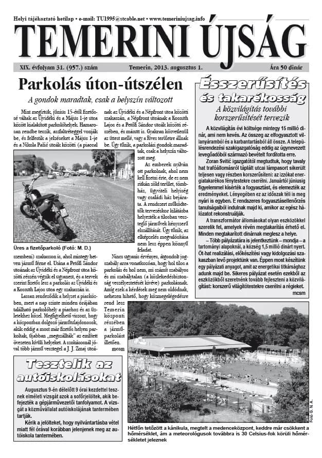 Temerini Újság, 19. évf. 2013. augusztus 1. 31. sz.