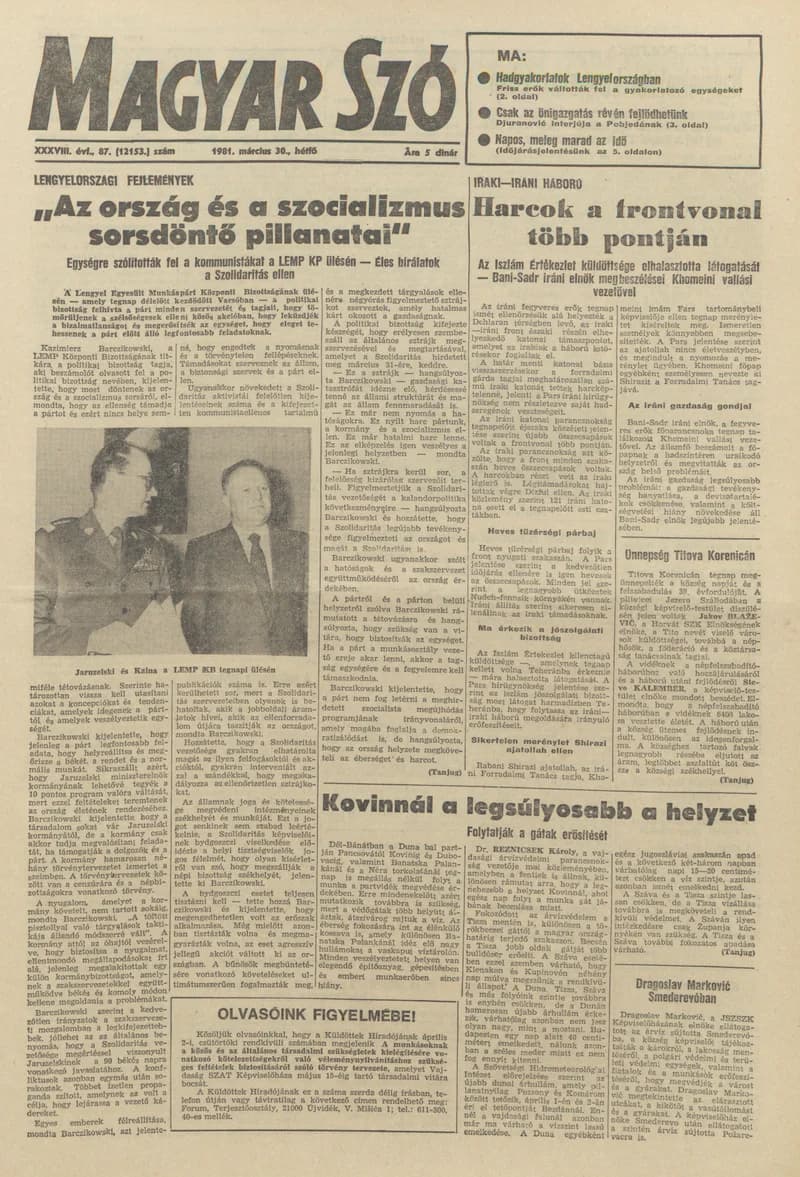 Magyar Szó, 38. évf. 1981. március 30. 87. sz.