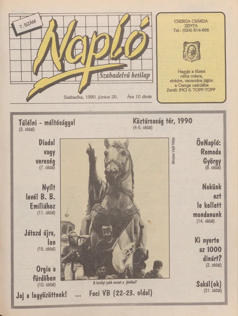 Napló - Szabadelvű hetilap, 1. évf. 1990. június 20. 7. sz.