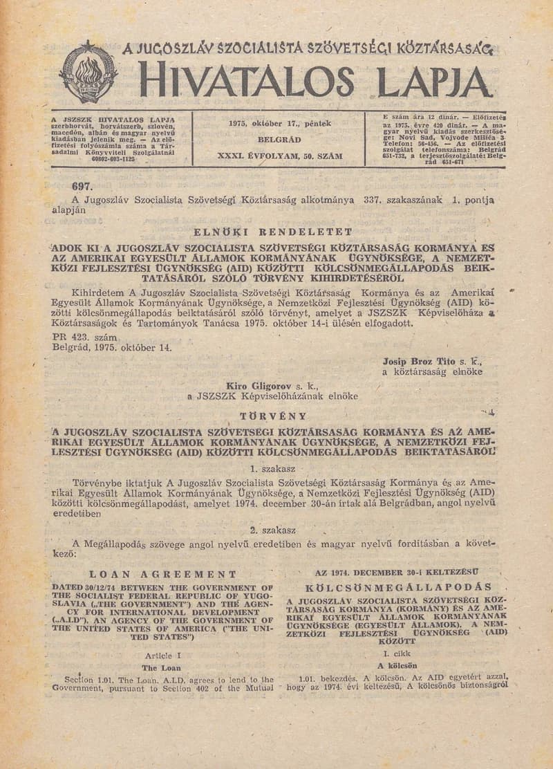 A Jugoszláv Szocialista Szövetségi Köztársaság Hivatalos Lapja, 31. évf. 1975. október 17. 50. sz. 1365–1388. oldal