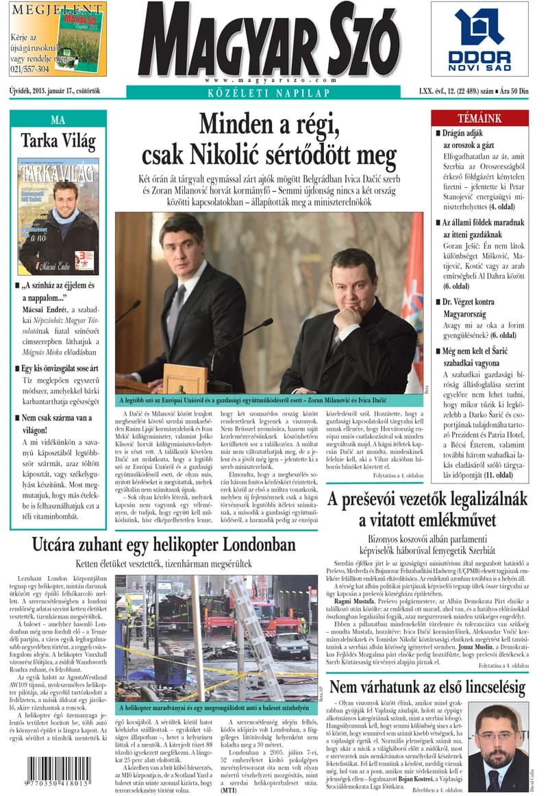 Magyar Szó, 70. évf. 2013. január 17. 12. sz. 1–20. oldal