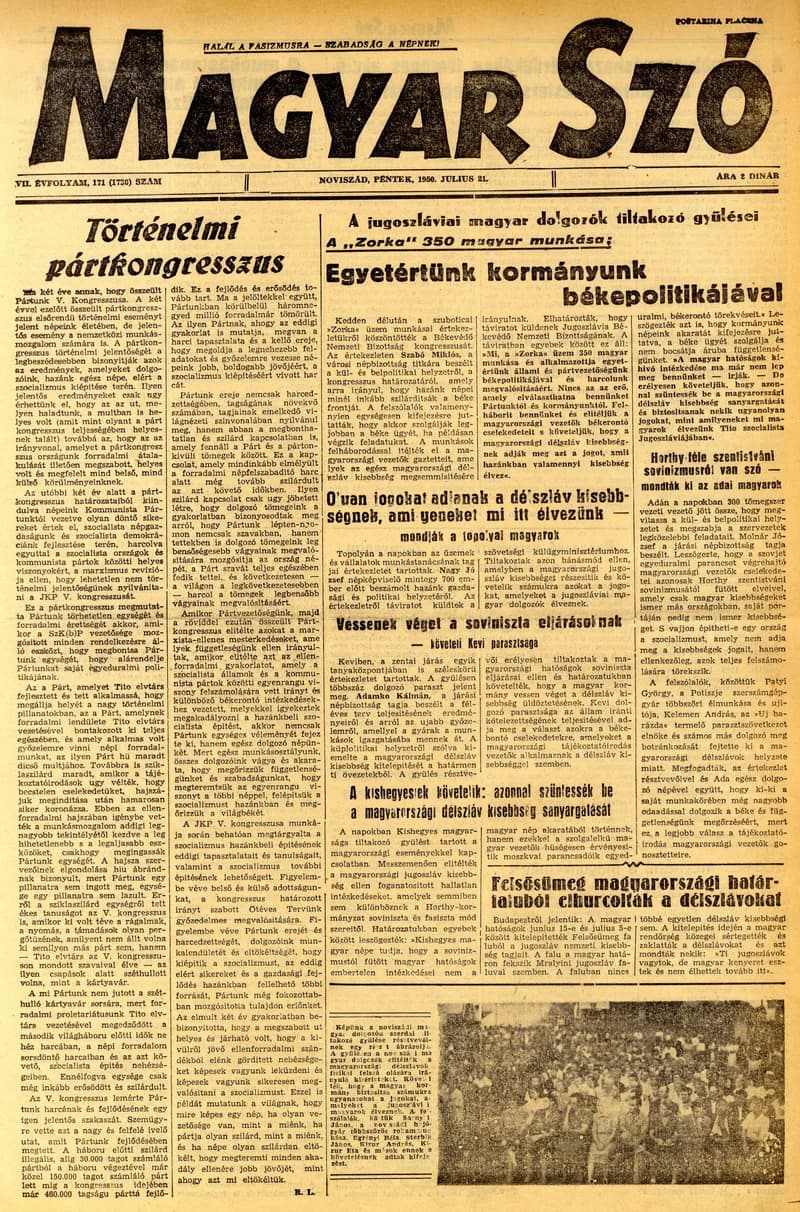Magyar Szó, 7. évf. 1950. július 21. 171. sz. 1–4. oldal
