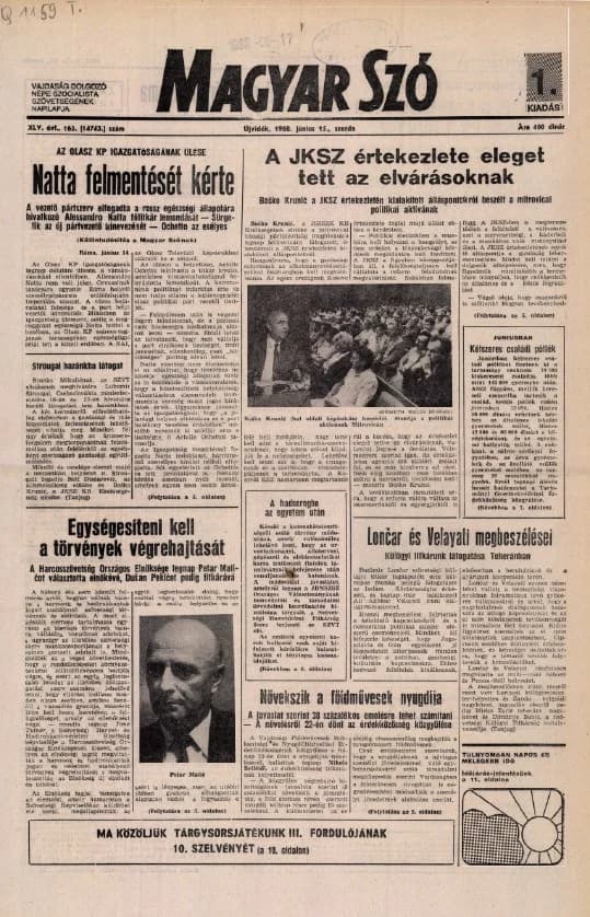 Magyar Szó, 45. évf. 1988. június 15. 163. sz. 1–20. oldal
