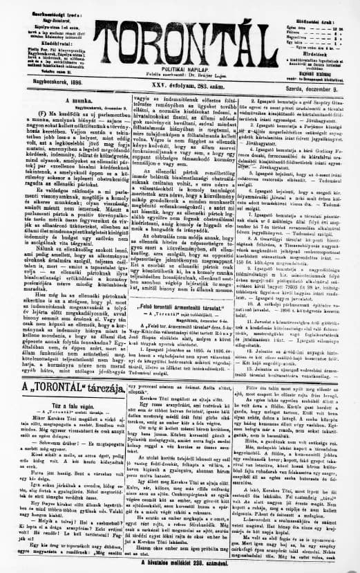 Torontál, 25. évf. 1896. december 9. 283. sz.