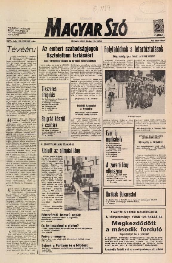 Magyar Szó, 46. évf. 1989. június 12. 158. sz. 1–20. oldal