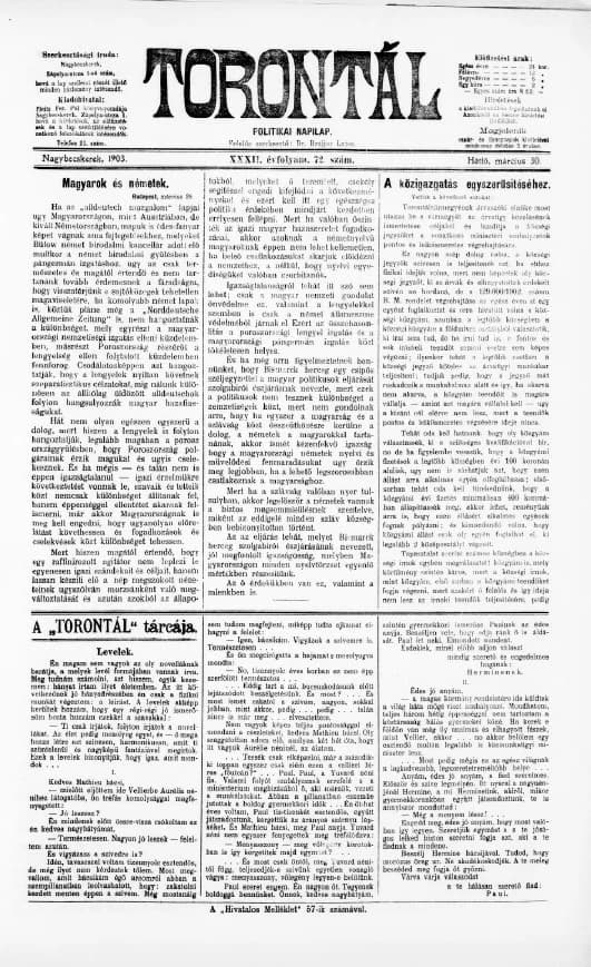 Torontál, 32. évf. 1903. március 30. 72. sz.