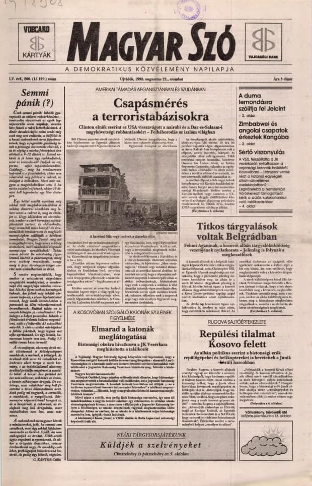 Magyar Szó, 55. évf. 1998. augusztus 22. 200. sz. 1–16. oldal