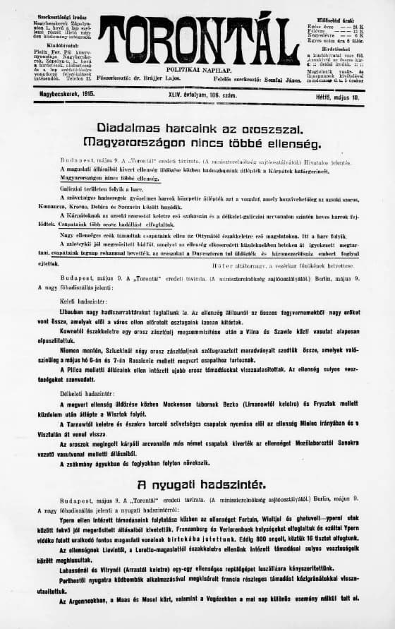 Torontál, 44. évf. 1915. május 10. 106. sz.