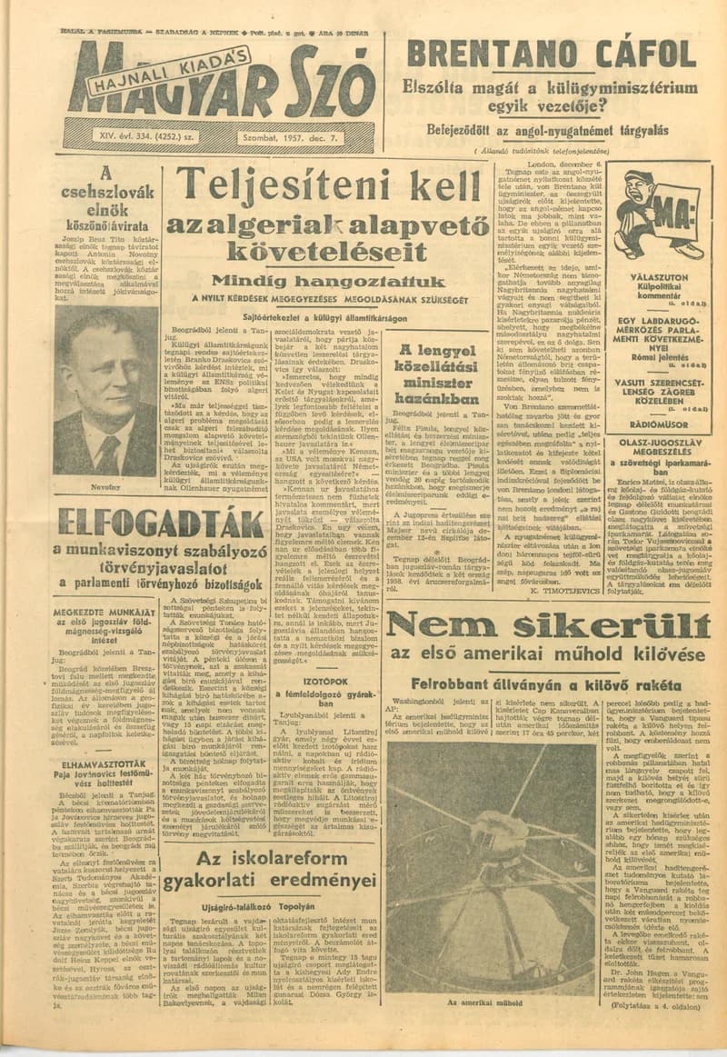 Magyar Szó, 14. évf. 1957. december 7. 334. sz. 1–14. oldal