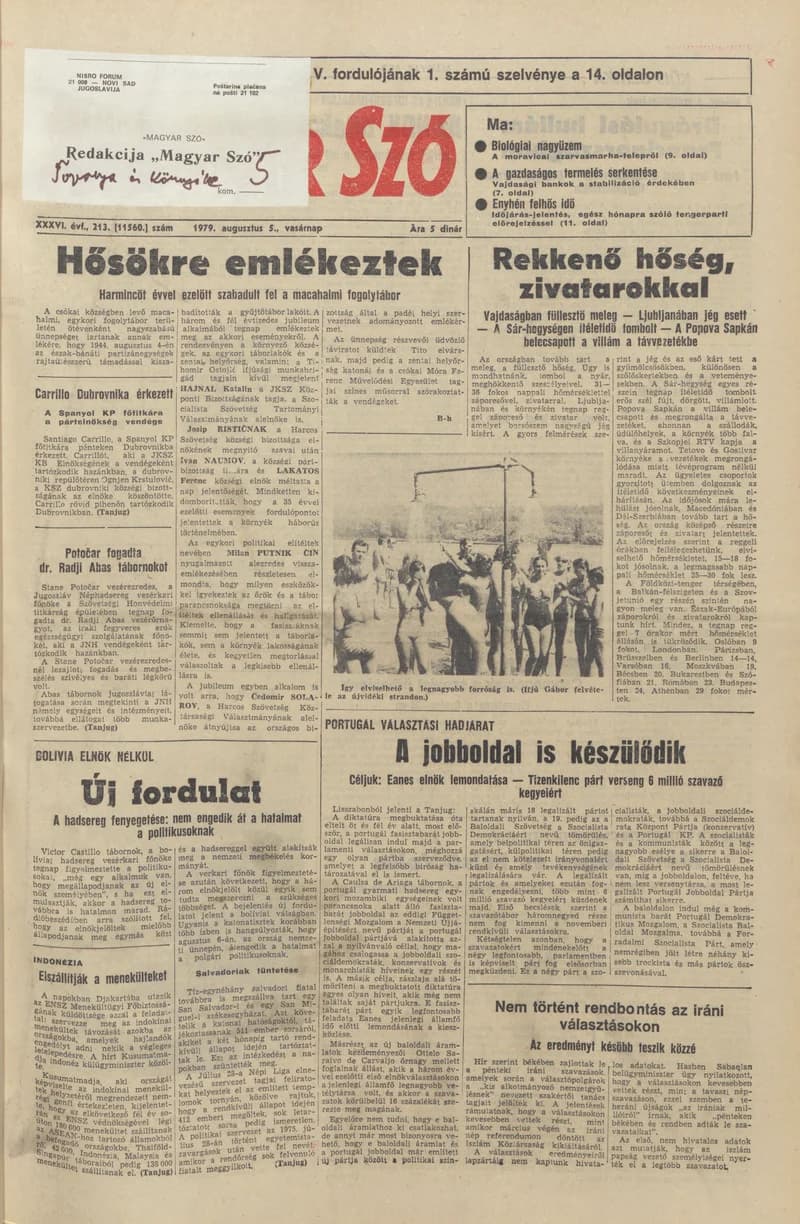 Magyar Szó, 36. évf. 1979. augusztus 5. 213. sz. 1–28. oldal