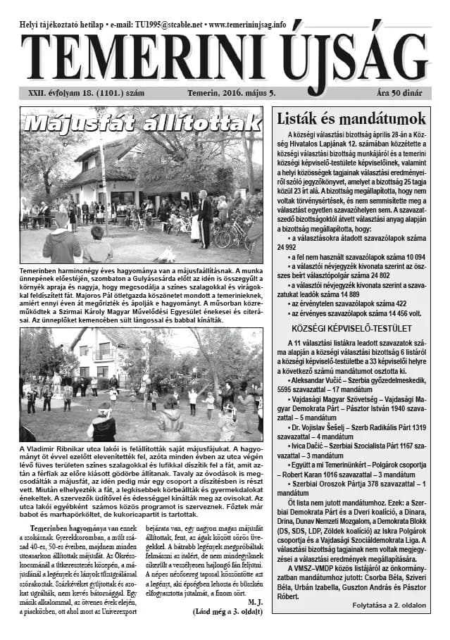 Temerini Újság, 22. évf. 2016. május 5. 18. sz.