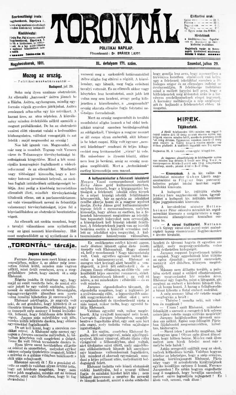 Torontál, 40. évf. 1911. július 29. 171. sz.