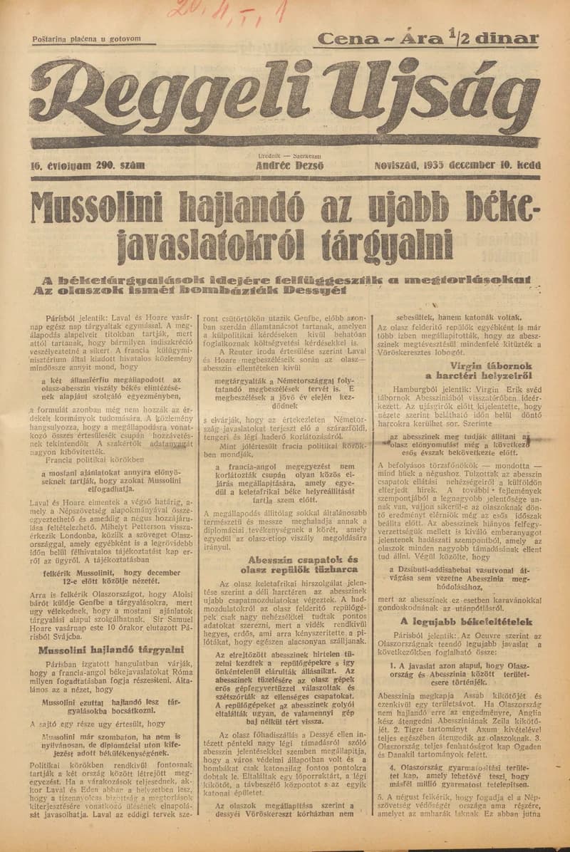 Reggeli Újság, 16. évf. 1935. december 10. 290. sz.