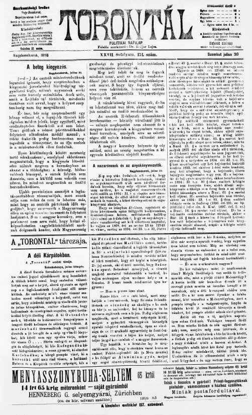 Torontál, 27. évf. 1898. július 30. 172. sz.