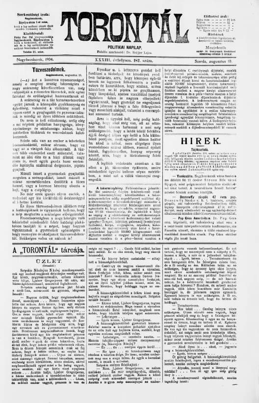 Torontál, 33. évf. 1904. augusztus 10. 182. sz.