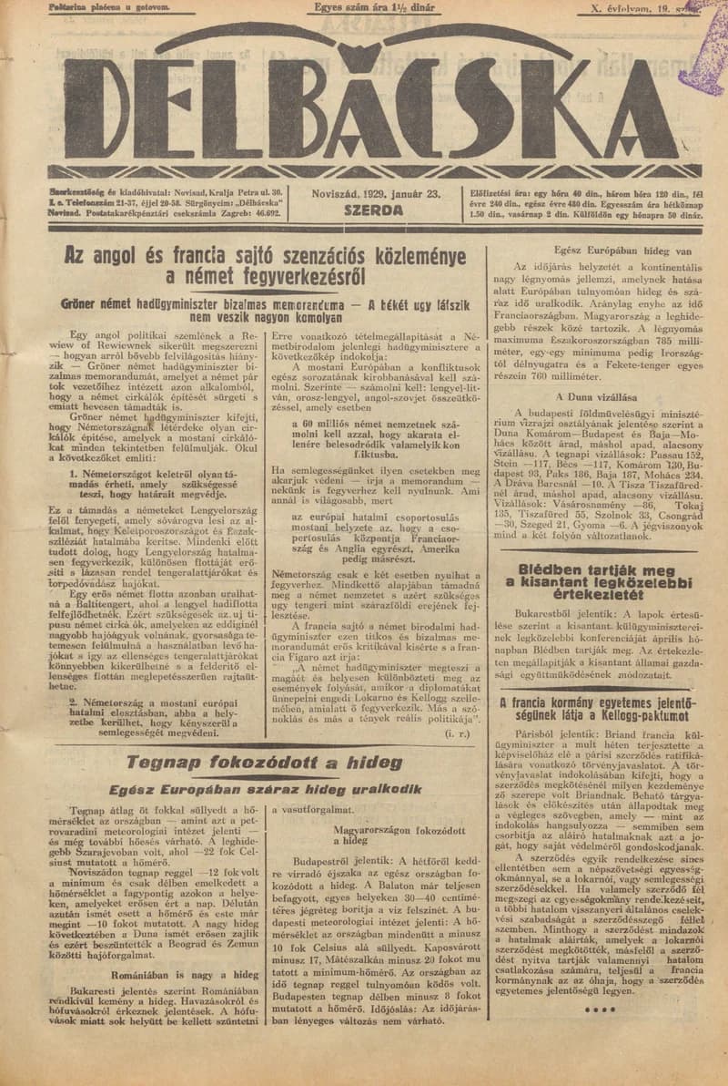 Délbácska, 10. évf. 1929. január 23. 19. sz.