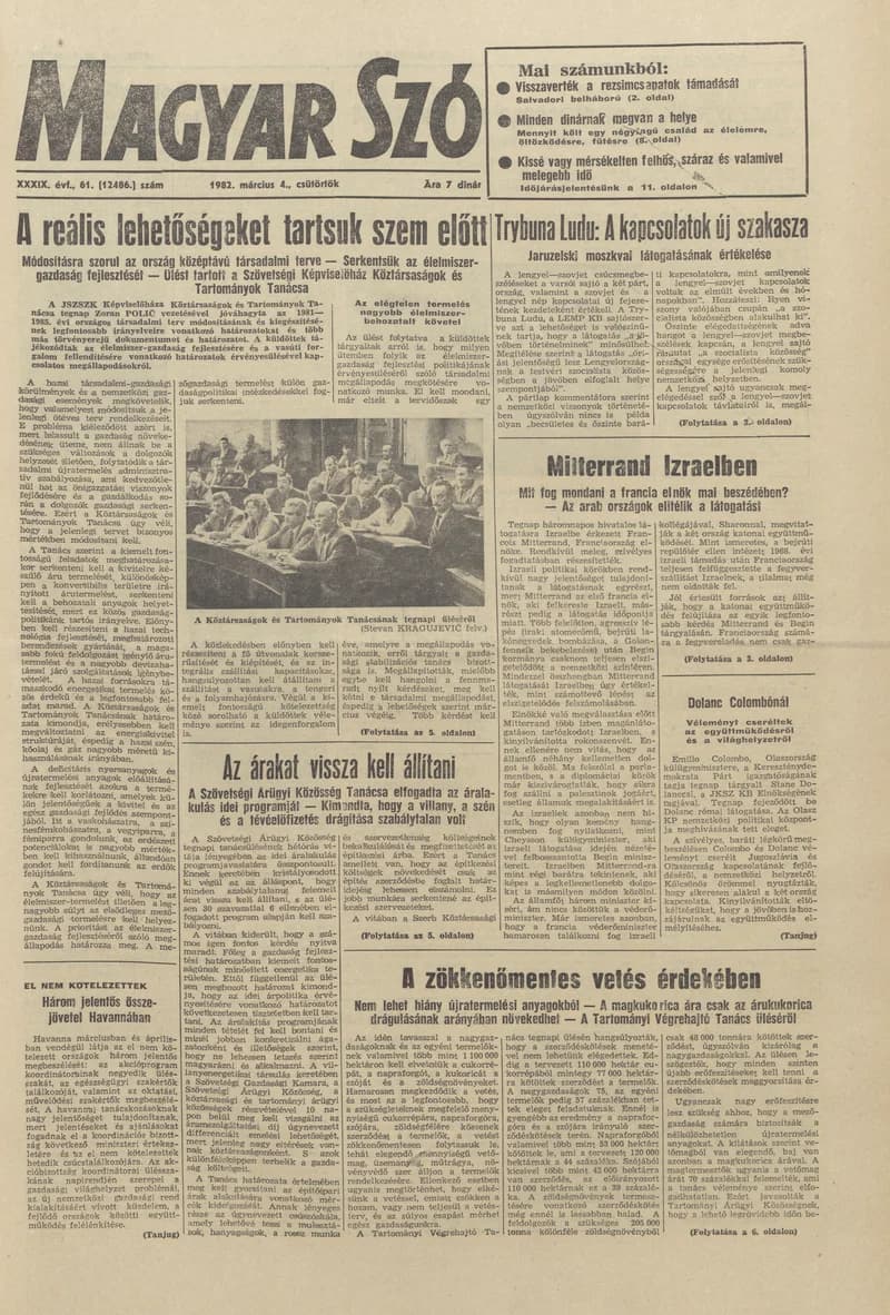 Magyar Szó, 39. évf. 1982. március 4. 61. sz. 1–20. oldal