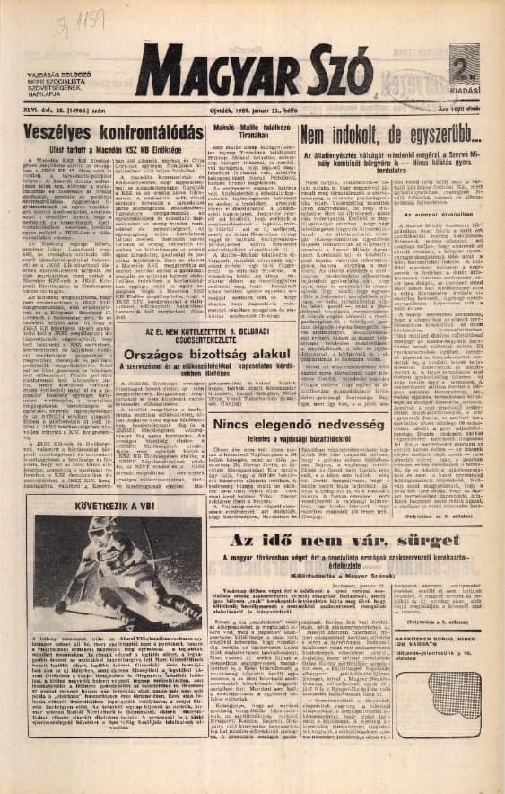 Magyar Szó, 46. évf. 1989. január 23. 20. sz. 1–20. oldal