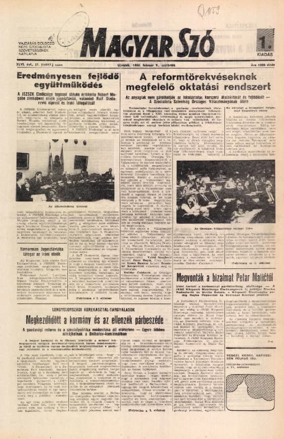 Magyar Szó, 46. évf. 1989. február 9. 37. sz. 1–16. oldal