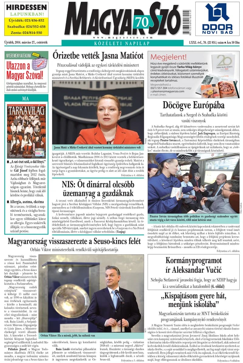 Magyar Szó, 71. évf. 2014. március 27. 70. sz. 1–20. oldal