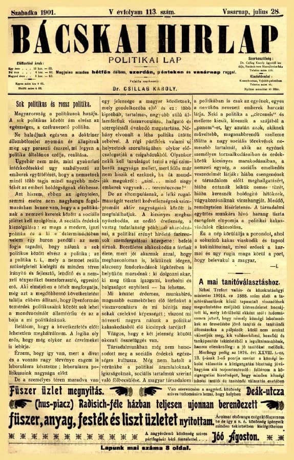 Bácskai Hirlap, 5. évf. 1901. július 28. 113. sz.