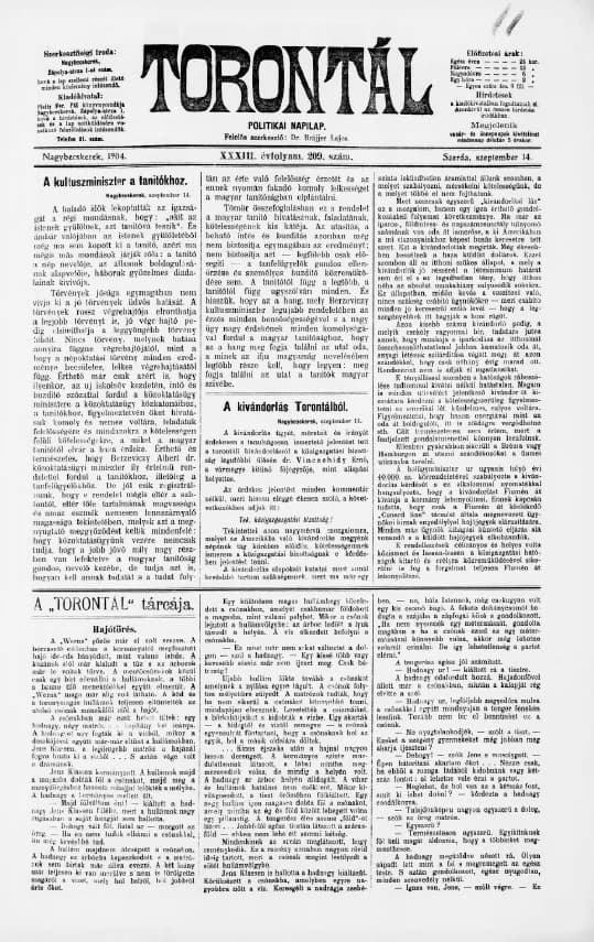 Torontál, 33. évf. 1904. szeptember 14. 209. sz.