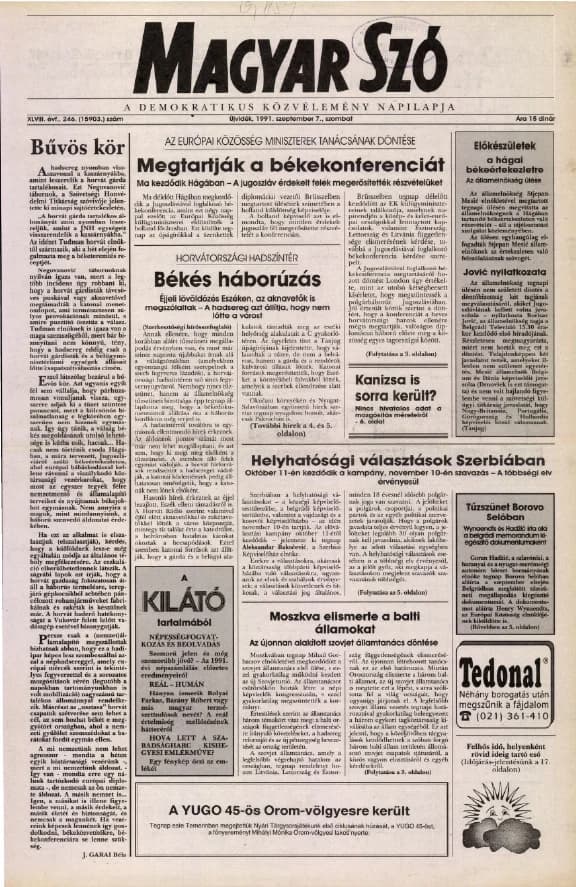 Magyar Szó, 48. évf. 1991. szeptember 7. 246. sz. 1–20. oldal