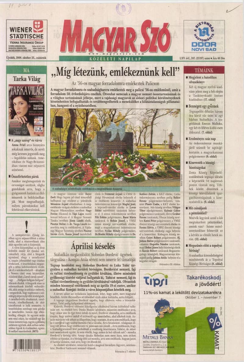 Magyar Szó, 65. évf. 2008. október 23. 247. sz. 1–20. oldal