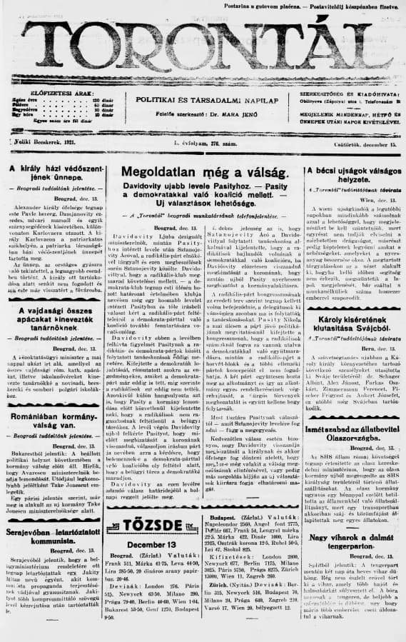 Torontál, 50. évf. 1921. december 15. 276. sz.