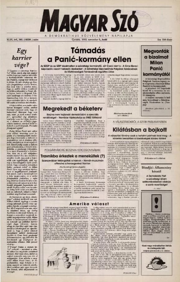 Magyar Szó, 49. évf. 1992. november 3. 303. sz. 1–16. oldal