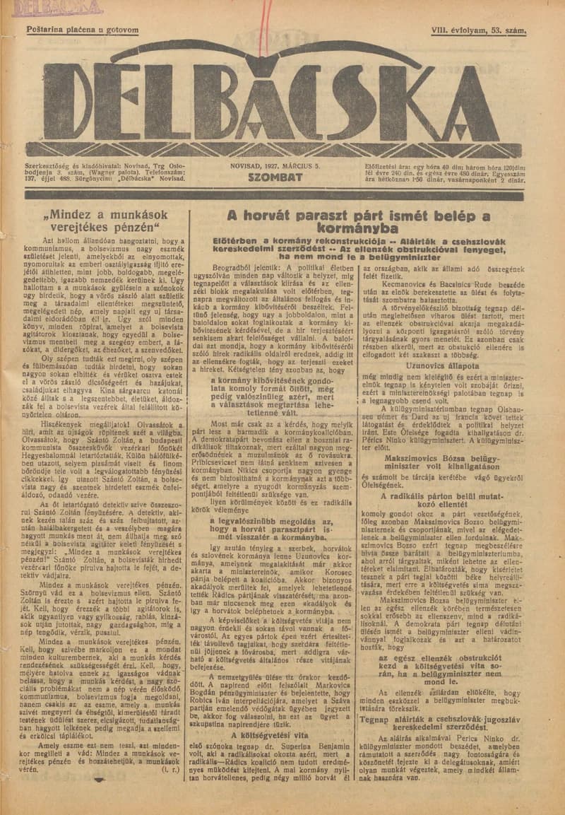 Délbácska, 8. évf. 1927. március 5. 53. sz.