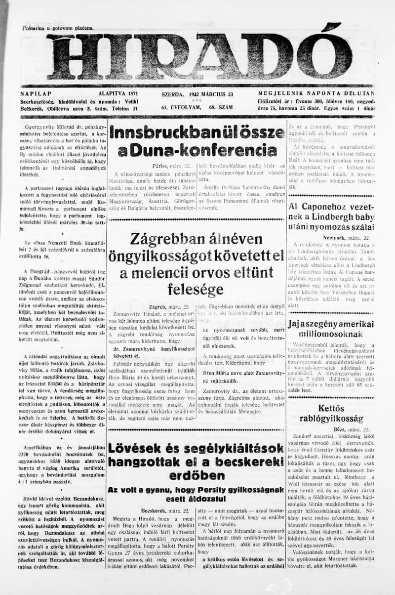 Híradó, 61. évf. 1932. március 23. 68. sz.