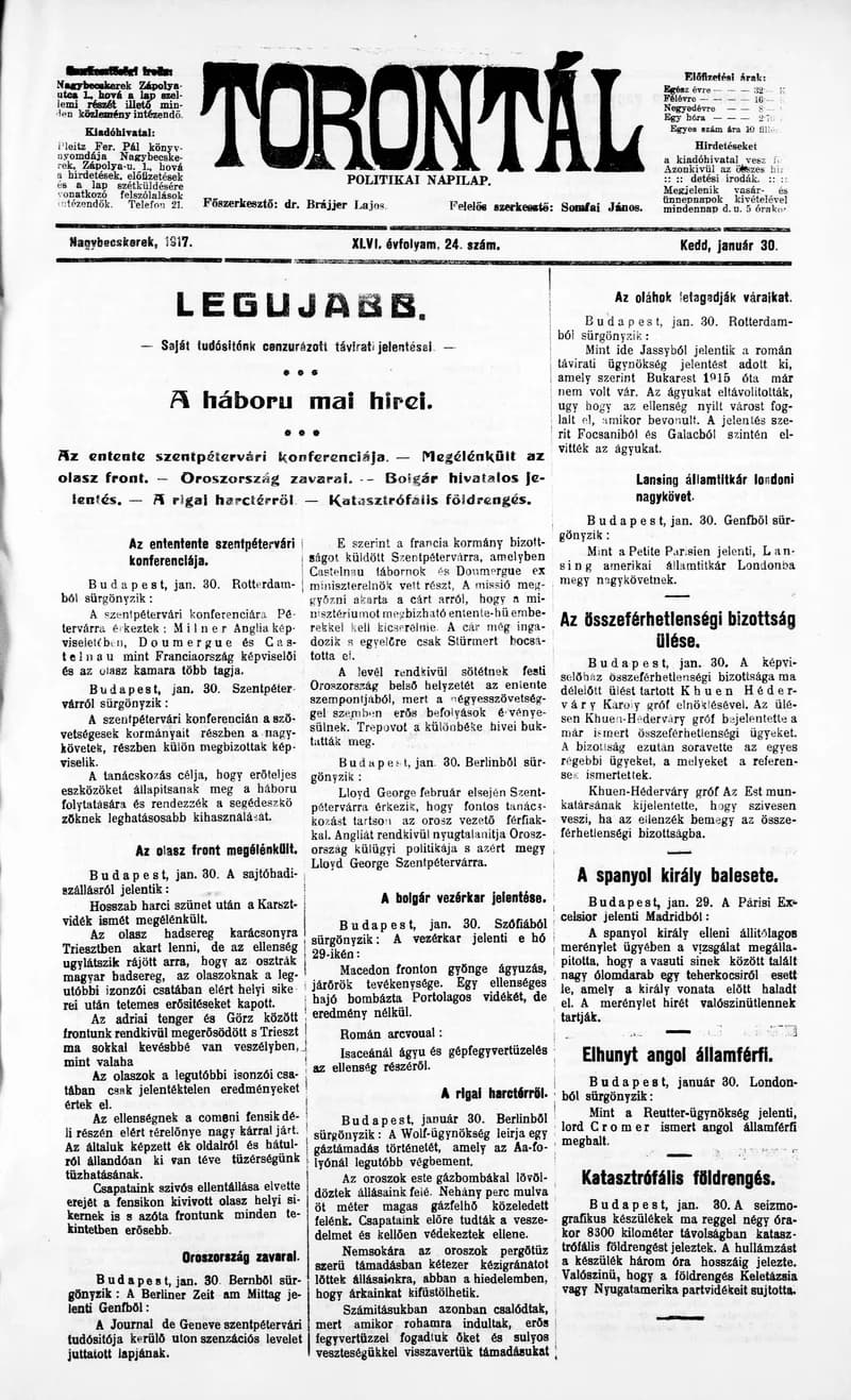 Torontál, 46. évf. 1917. január 30. 24. sz.