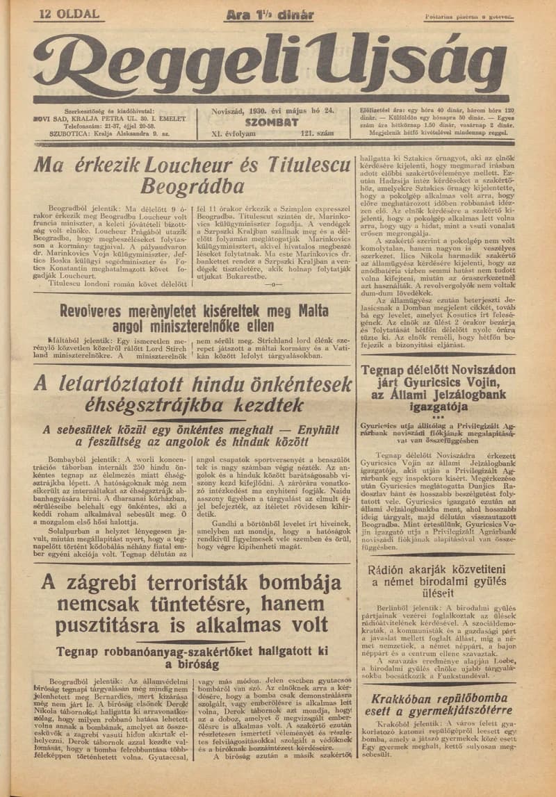 Reggeli Újság, 11. évf. 1930. május 24. 121. sz.