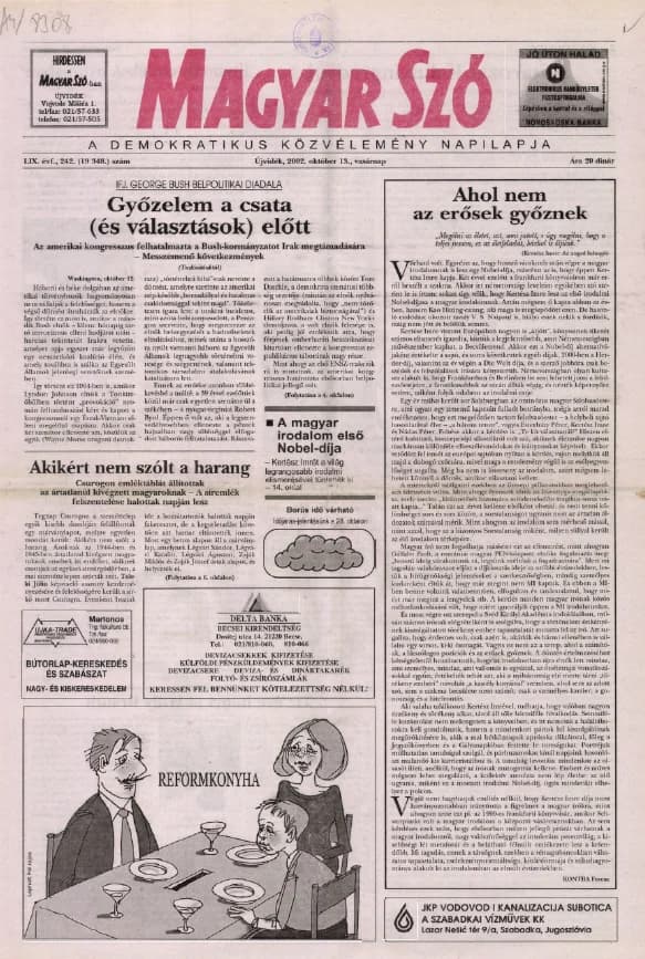 Magyar Szó, 59. évf. 2002. október 13. 242. sz. 1–28. oldal