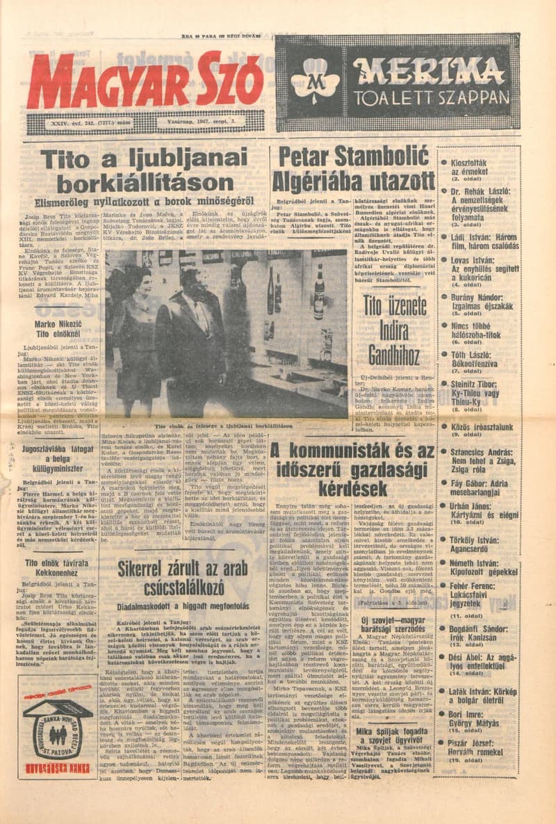 Magyar Szó, 24. évf. 1967. szeptember 3. 242. sz. 1–24. oldal