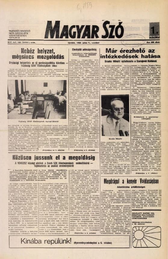 Magyar Szó, 45. évf. 1988. július 9. 187. sz. 1–20. oldal