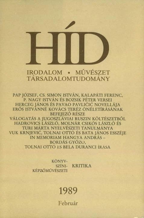 Híd, 53. évf. 1989. február. 2. sz. 123–266. oldal