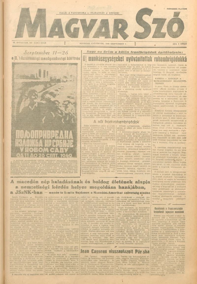 Magyar Szó, 6. évf. 1949. szeptember 1. 207. sz. 1–4. oldal