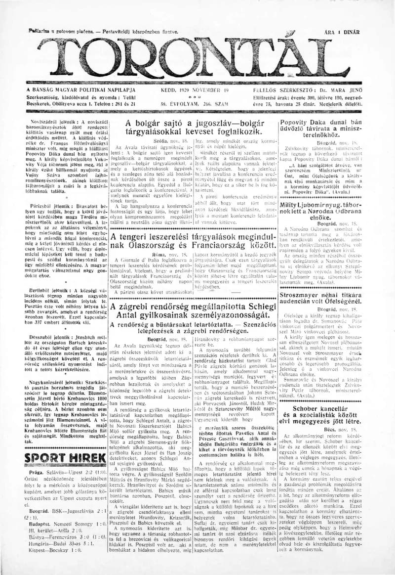 Torontál, 58. évf. 1929. november 19. 266. sz.