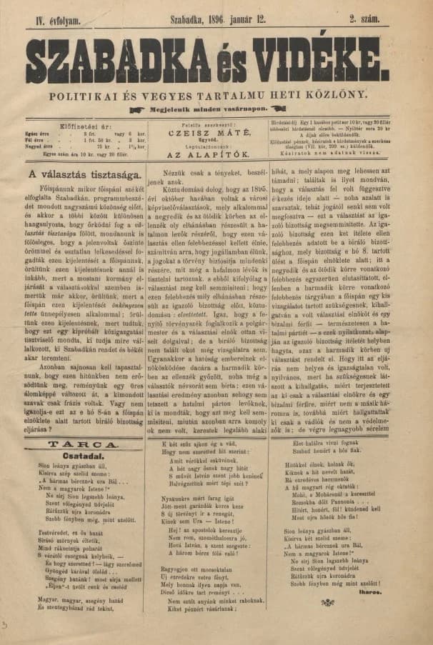 Szabadka és vidéke II, 4. évf. 1896. január 12. 2. sz.