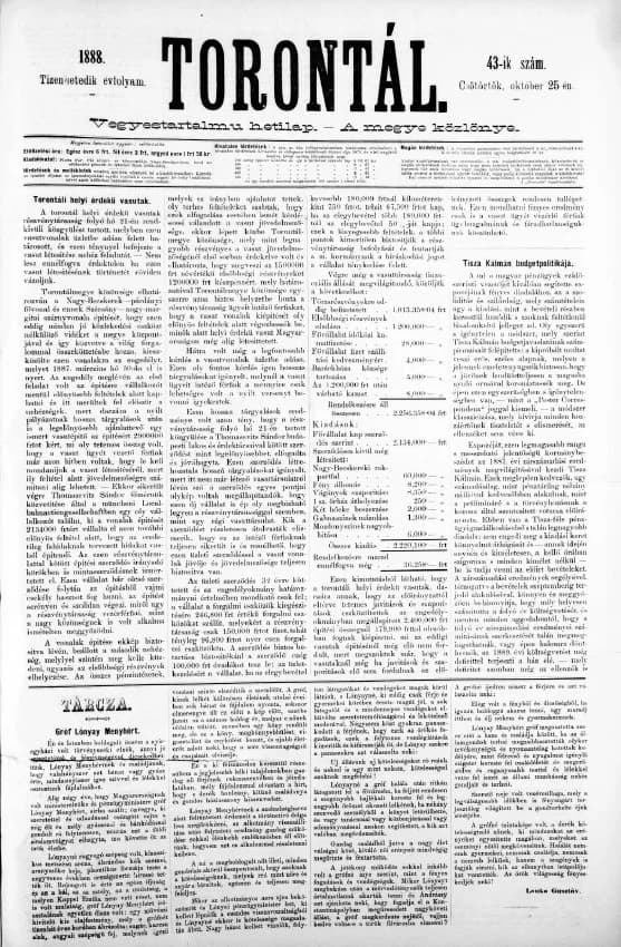 Torontál, 17. évf. 1888. október 25. 43. sz.