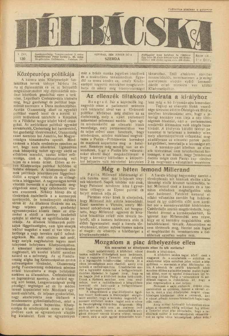 Délbácska, 5. évf. 1924. június 4. 130. sz.