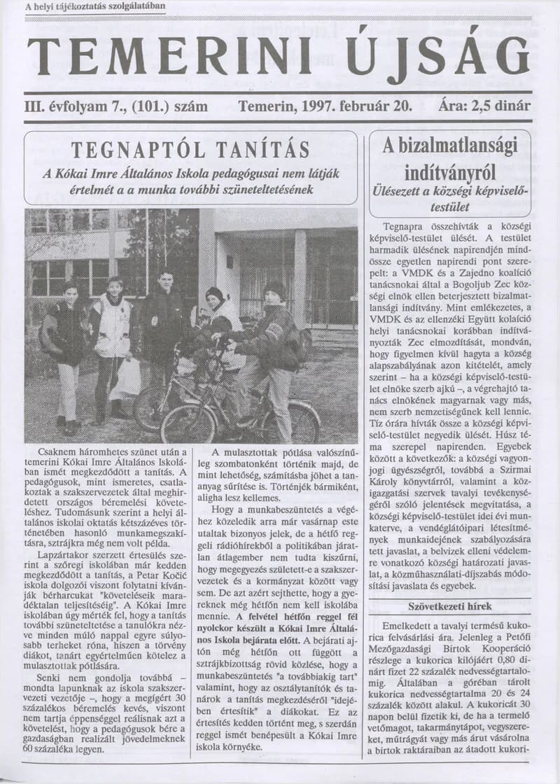 Temerini Újság, 3. évf. 1997. február 20. 7. sz.
