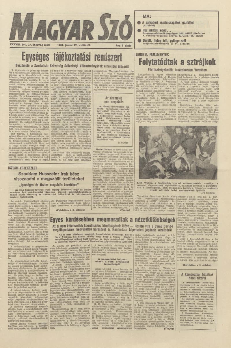 Magyar Szó, 38. évf. 1981. január 29. 27. sz. 1–20. oldal