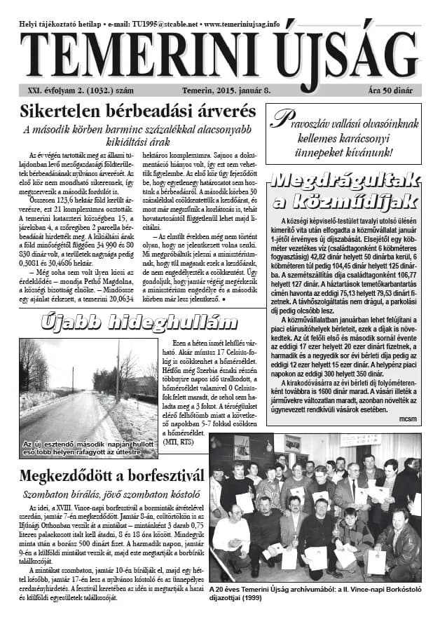 Temerini Újság, 21. évf. 2015. január 8. 2. sz.