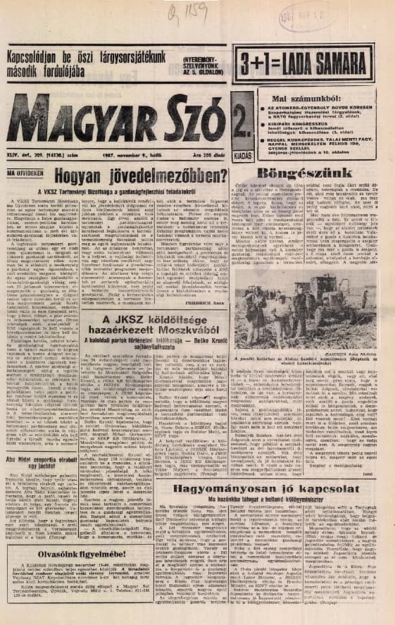 Magyar Szó, 44. évf. 1987. november 9. 309. sz. 1–20. oldal