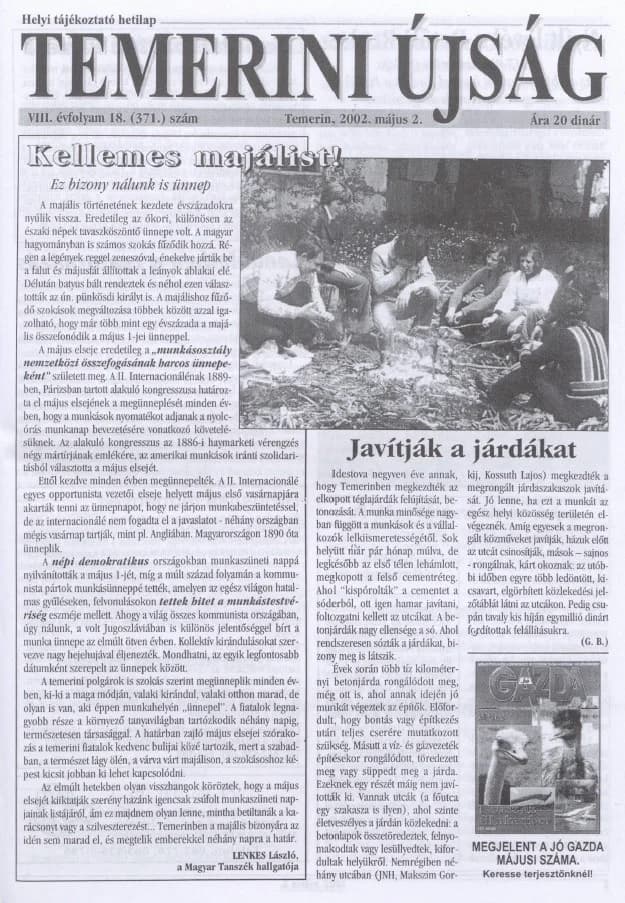 Temerini Újság, 8. évf. 2002. május 2. 18. sz.