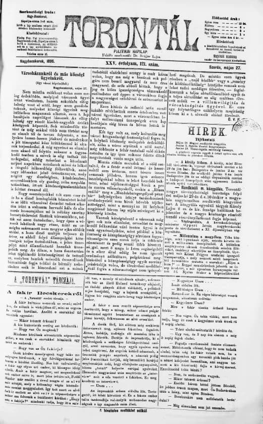 Torontál, 25. évf. 1896. május 27. 121. sz.