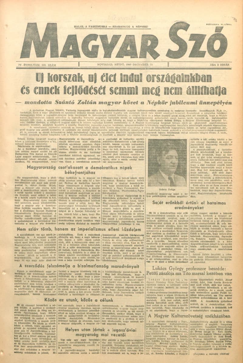Magyar Szó, 4. évf. 1947. december 15. 305. sz. 1–6. oldal